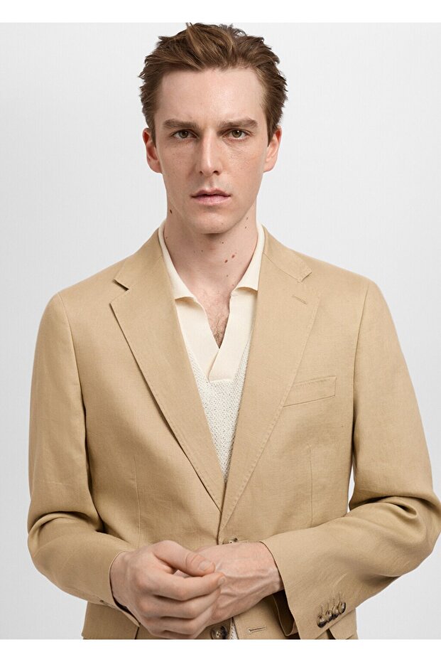 Amalfi %100 keten slim fit blazer ceketi - 6