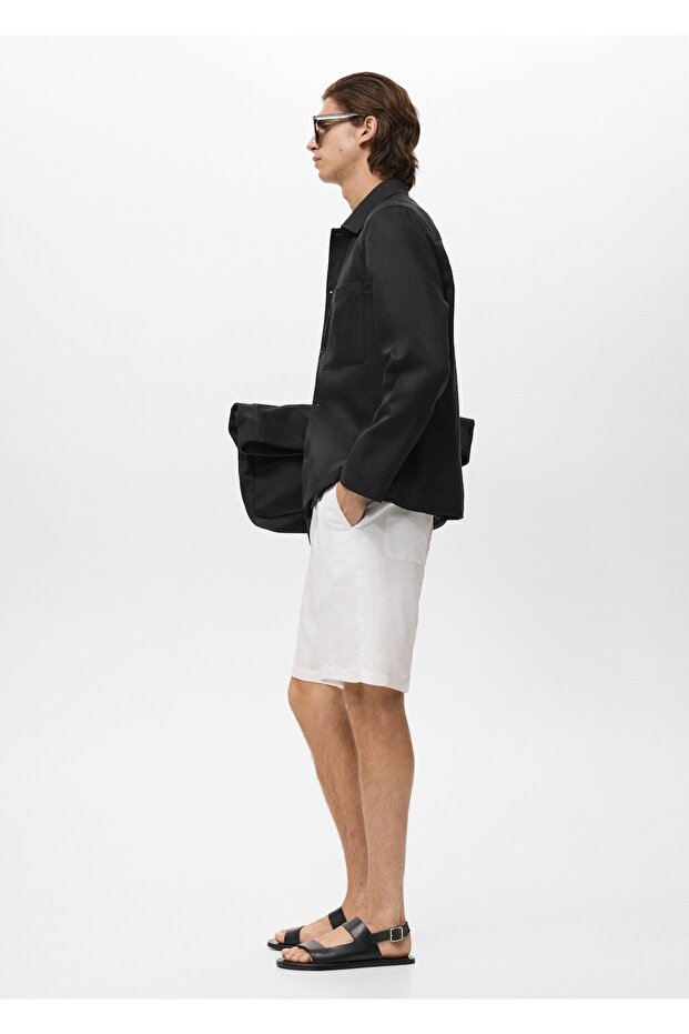 Keten karışımlı cepli ceket - 7