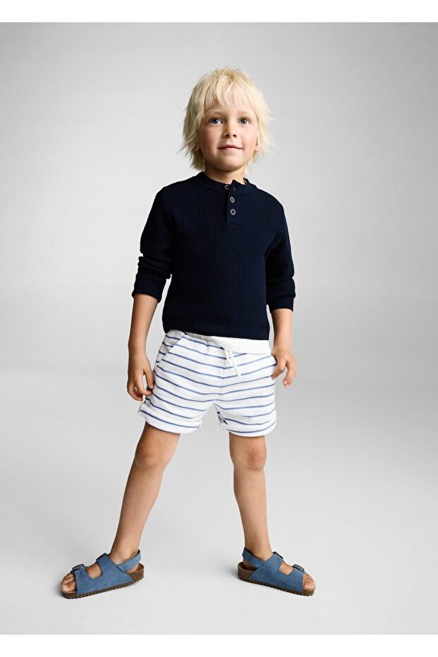 Pamuklu çizgili bermuda şort - 2