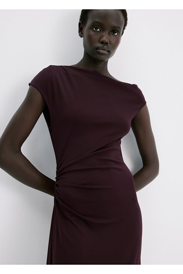 Büzgülü uzun elbise - 6