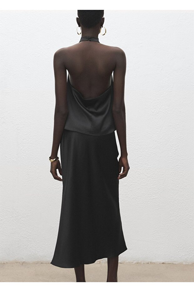 Drapeli yaka saten bluz - 4