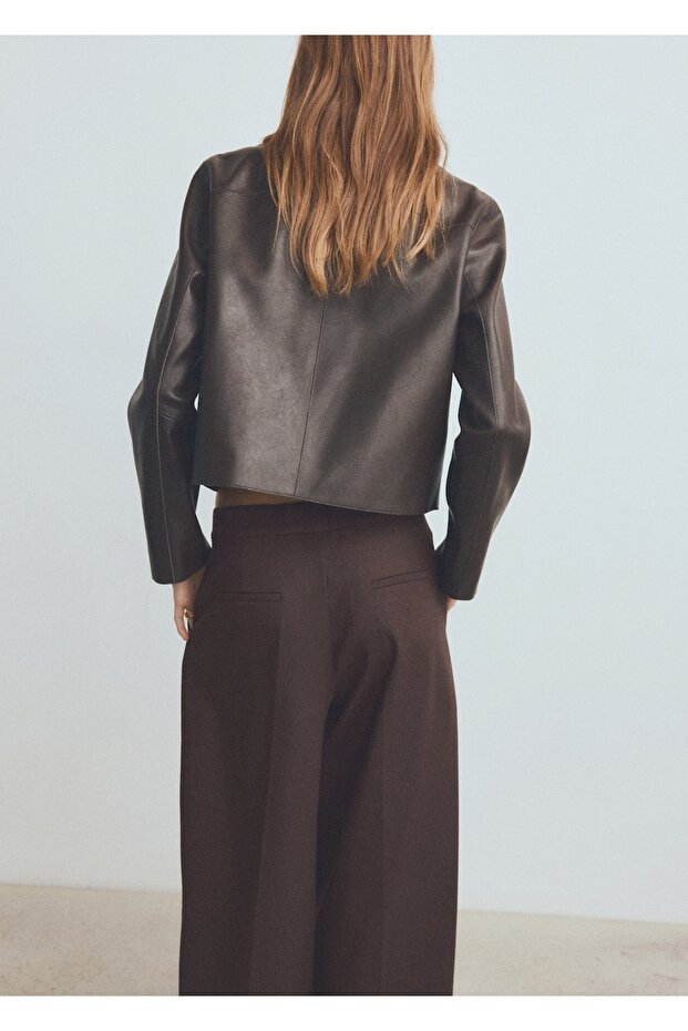 Deri görünümlü cepli ceket - 4