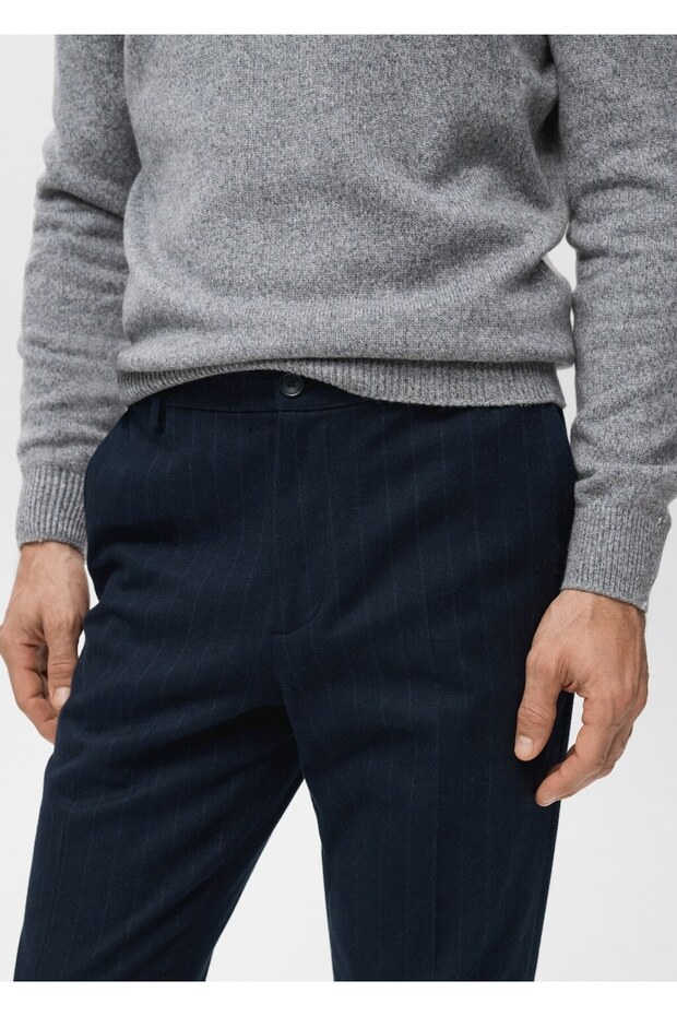 Slim fit flanel pantolon - 6