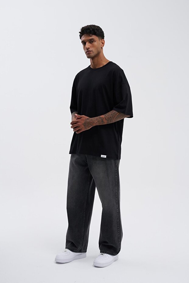 Erkek Basic Super Pamuklu Oversize Tişört Siyah - 6