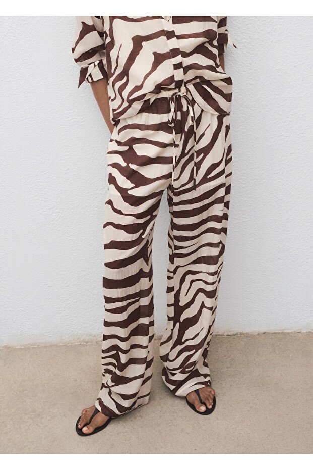 Zebra desenli dökümlü pantolon - 1