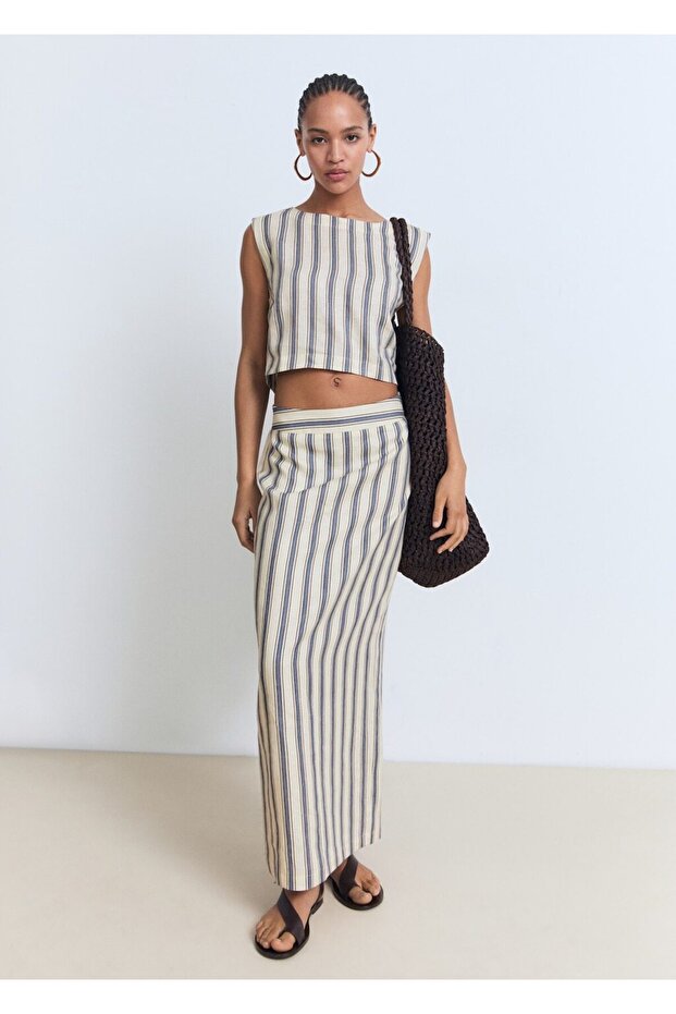 Çizgili keten etek - 2