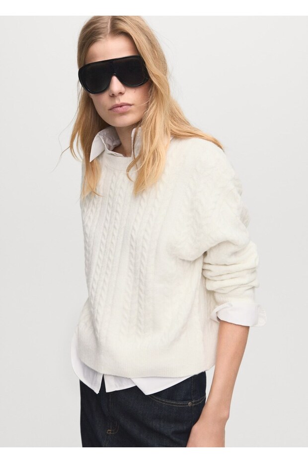 Örgü detaylı triko kazak - 1