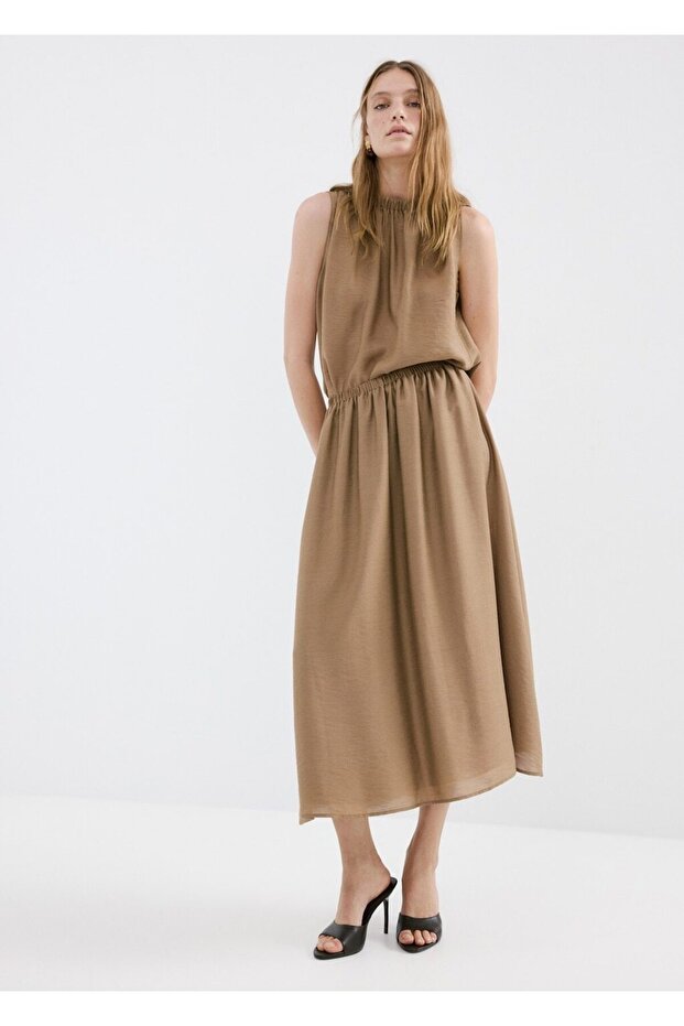 Büzgülü midi etek - 2