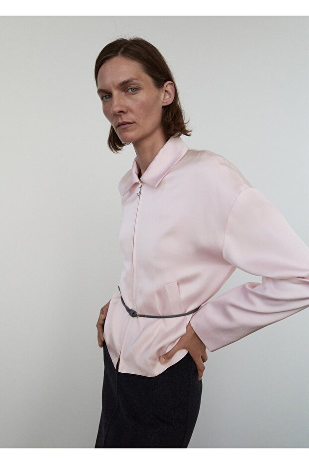 Fermuarlı saten ceket - 1