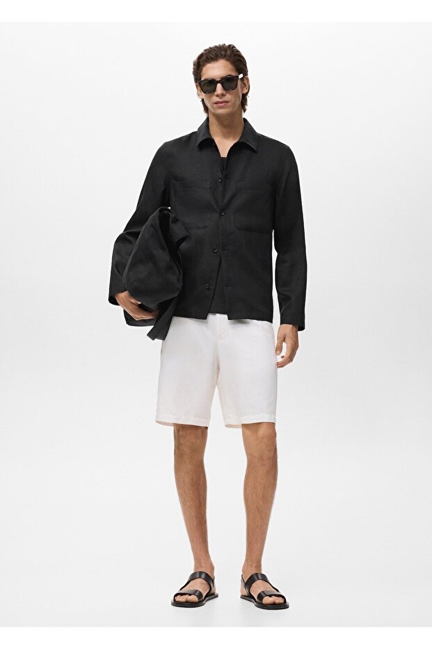 Keten karışımlı cepli ceket - 2