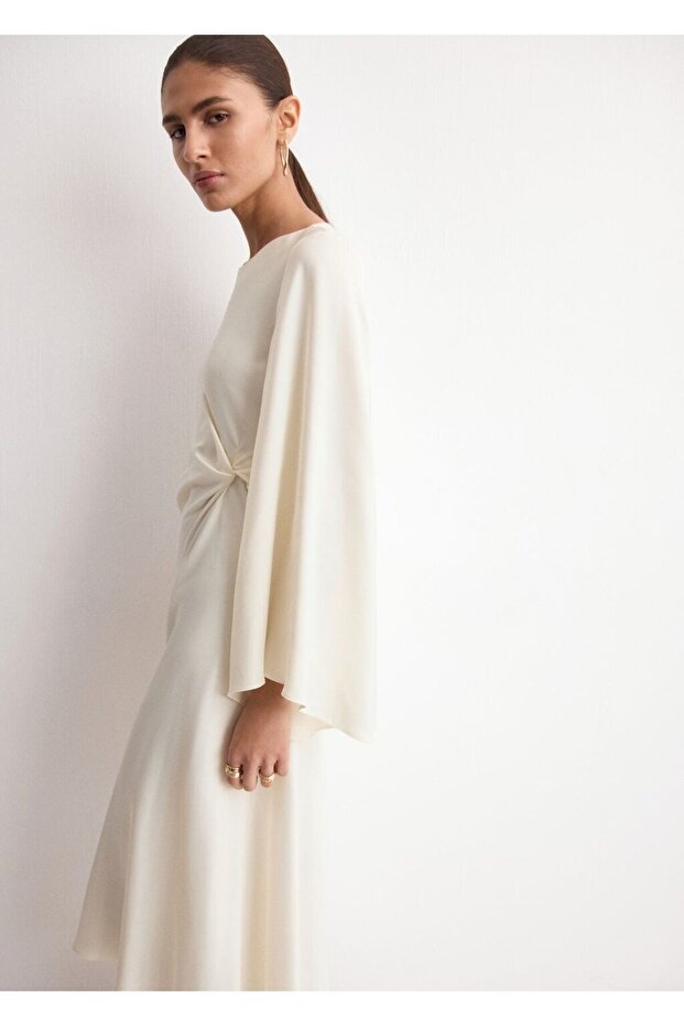 Asimetrik yaka evaze elbise - 1