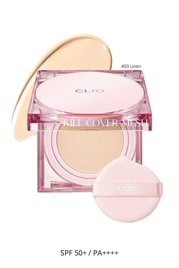 CLIO Kill Cover Mesh Glow Cushion - ترطيب مكثف، لامع، إعادة تعبئة Spf50+PA++++ (3 خطوط)