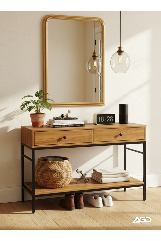 طاولة كونسول من طبقتين مع أدراج تخزين - 5