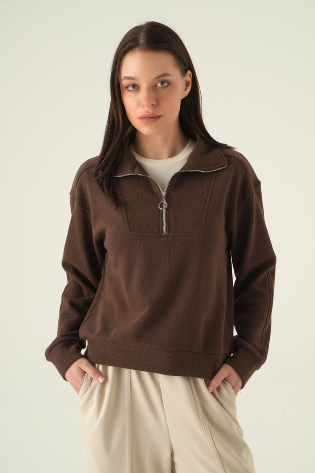 Pulover cu fermoar maro 3065A - 6