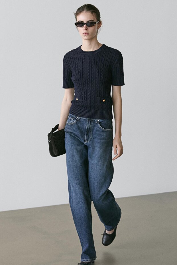 Short-sleeved cable knit jumper - 3