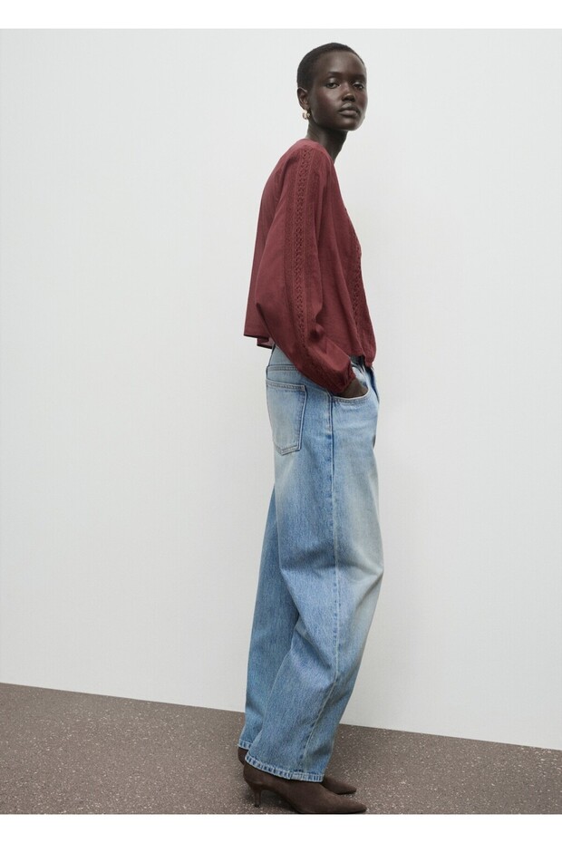 İşlemeli kabarık kollu bluz - 7