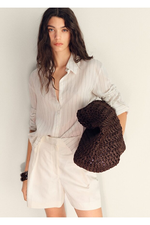 Keten karışımı bermuda şort - 6