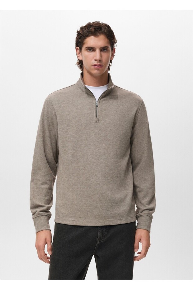 Regular fit fermuarlı sweatshirt - 1