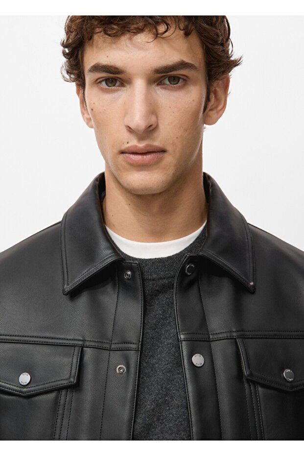 Deri görünümlü cepli ceket - 6