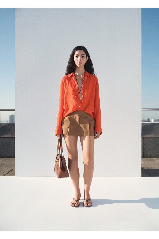 Kırışık görünümlü oversize gömlek - 2