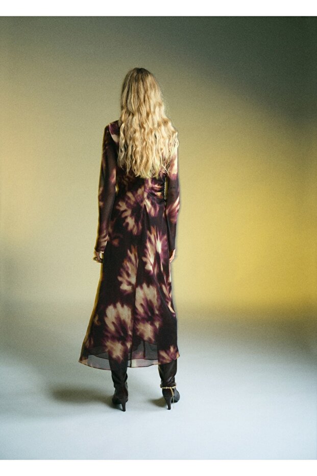 Batik desen büzgülü elbise - 4