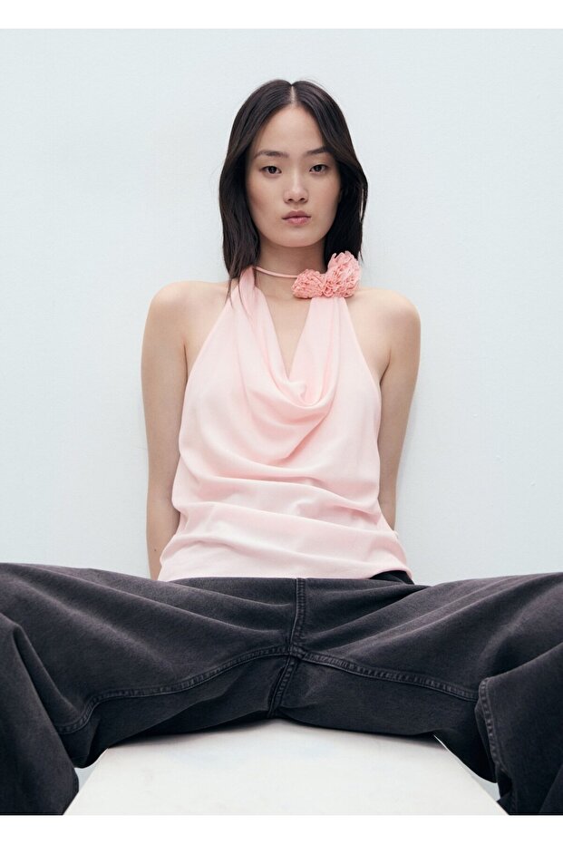 Çiçek detaylı drape bluz - 7