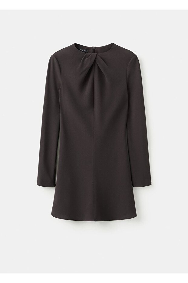 Drape yaka uzun kollu elbise - 3