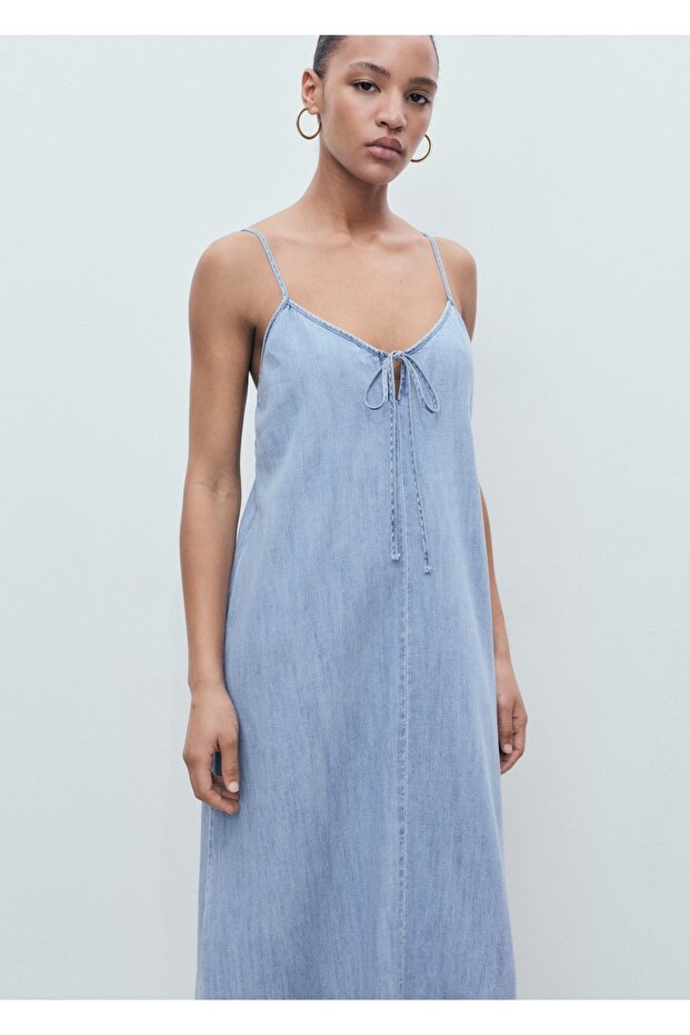 Askılı denim elbise - 1