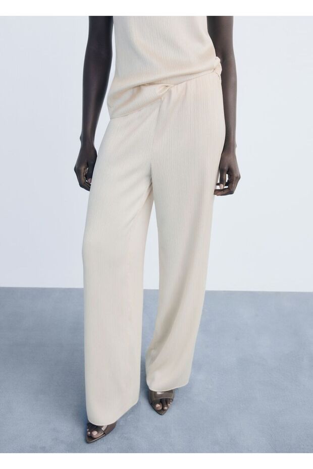 Pileli elastik belli pantolon - 1