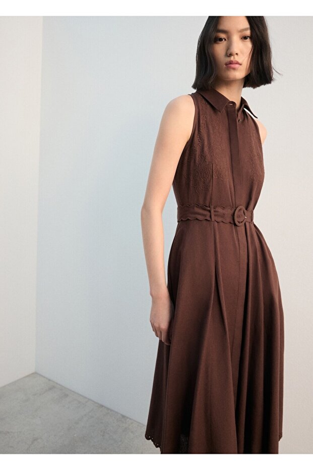 İşlemeli gömlek elbise - 1