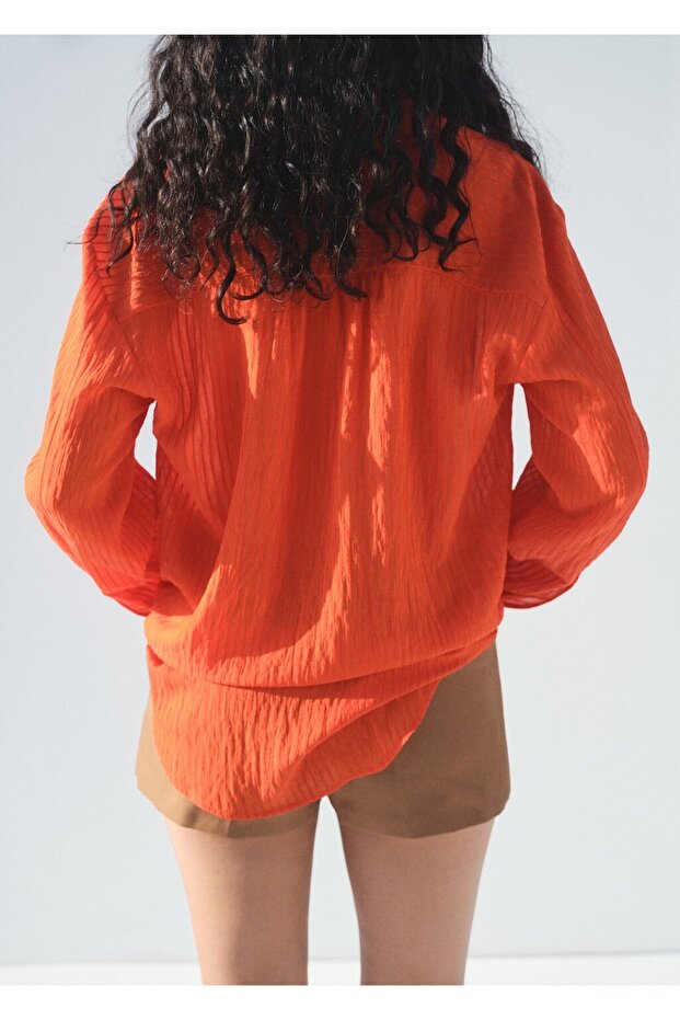 Kırışık görünümlü oversize gömlek - 4