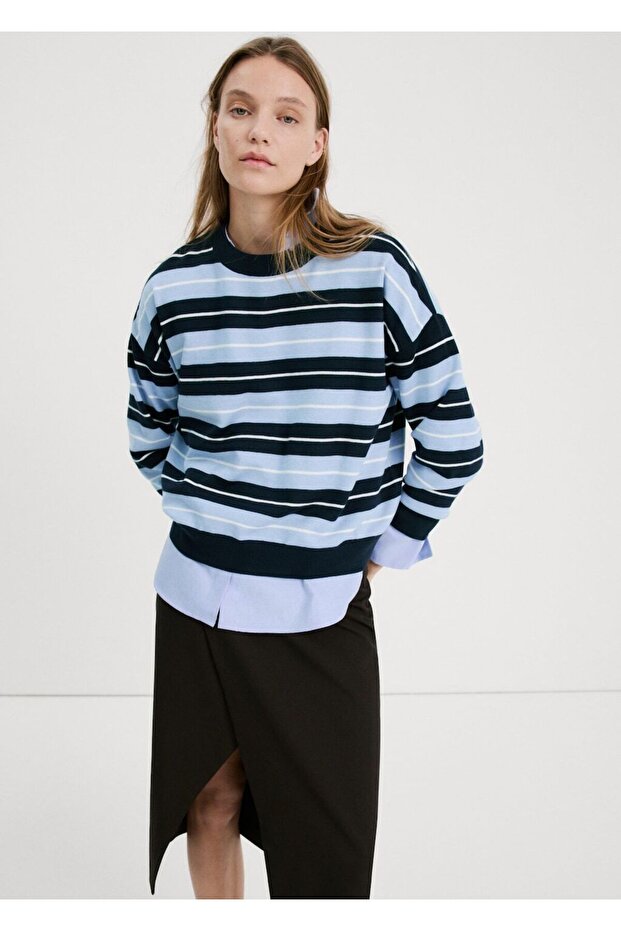 Çizgili triko kazak - 7