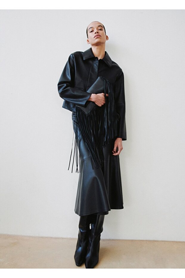 Deri görünümlü cepli ceket - 2