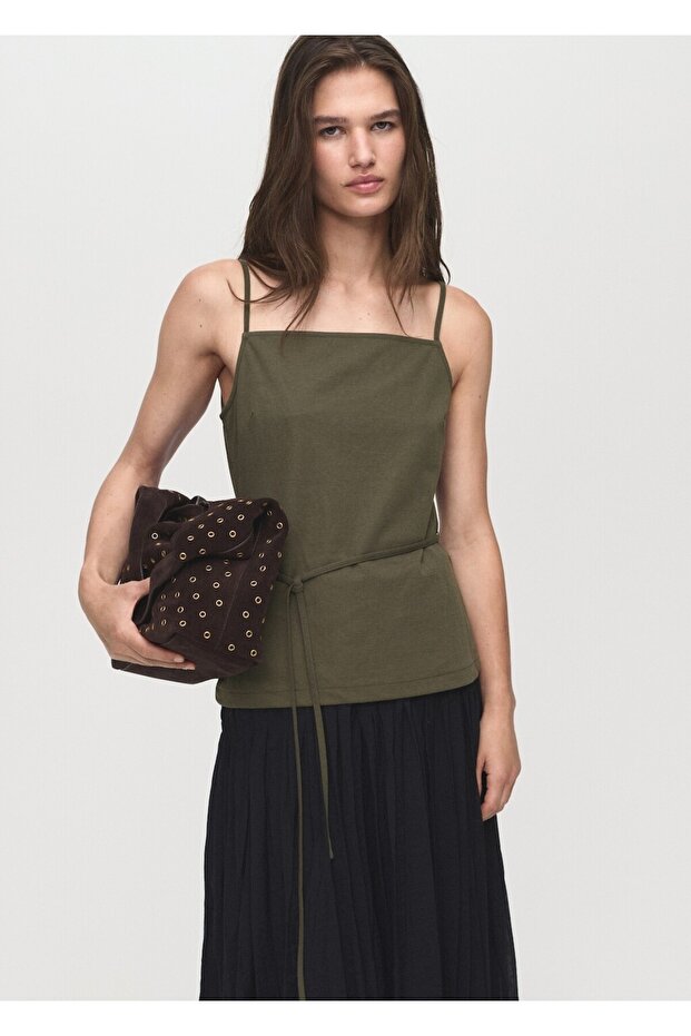 Baumwollbluse mit Bindebanddetail an der Taille - 7