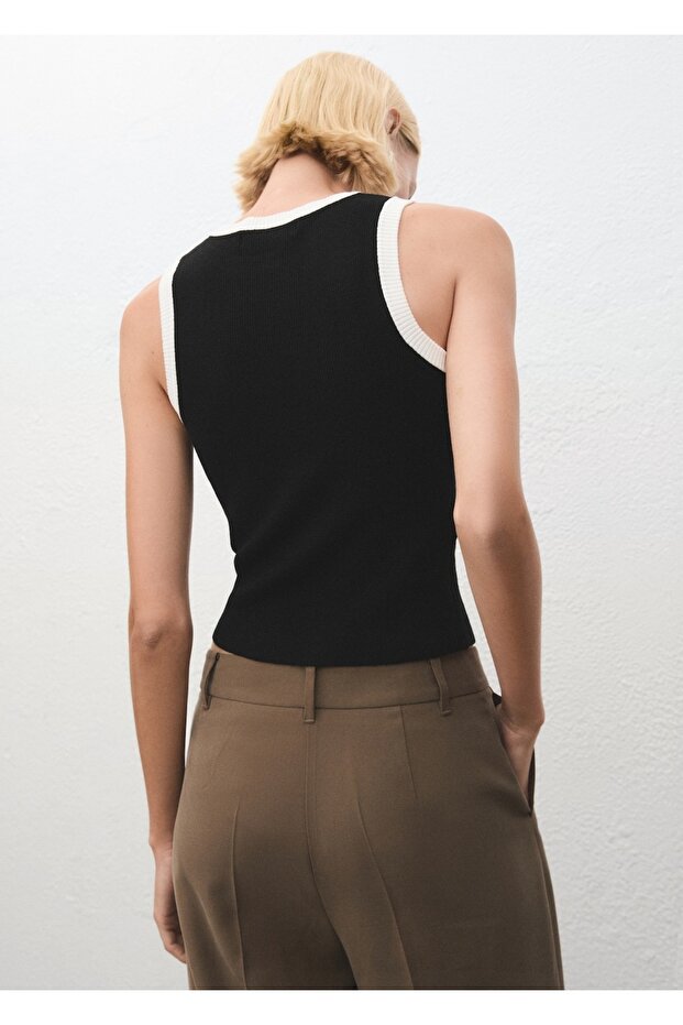 Kontrast şeritli triko bluz - 4