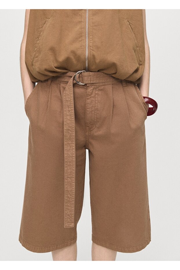 Kemerli denim bermuda jort - 1