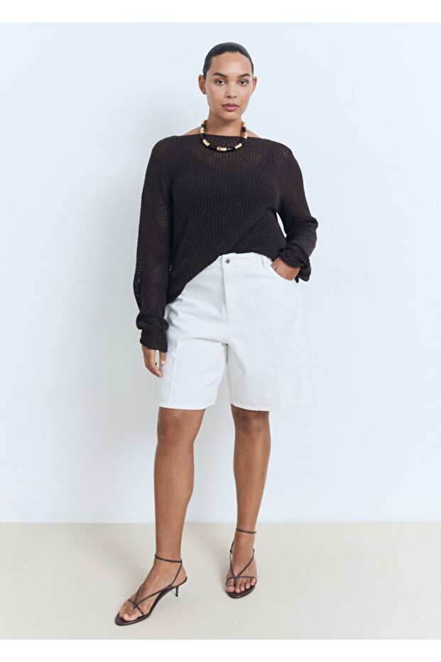 Yüksek Belli Bermuda Denim Şort - 8