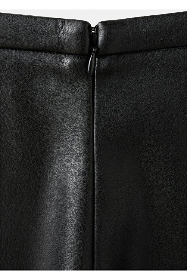 Deri görünümlü midi etek - 5