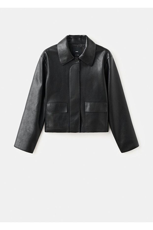 Deri görünümlü cepli ceket - 3