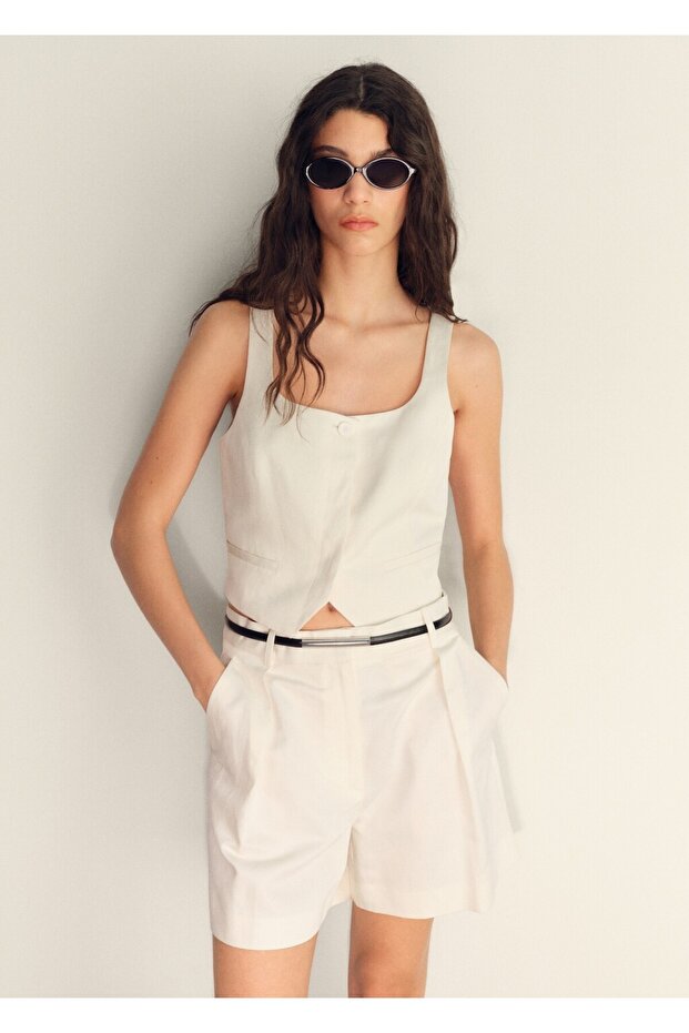 Keten karışımı bermuda şort - 1