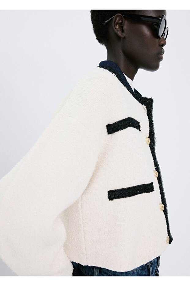 Kontrast şeritli triko ceket - 7
