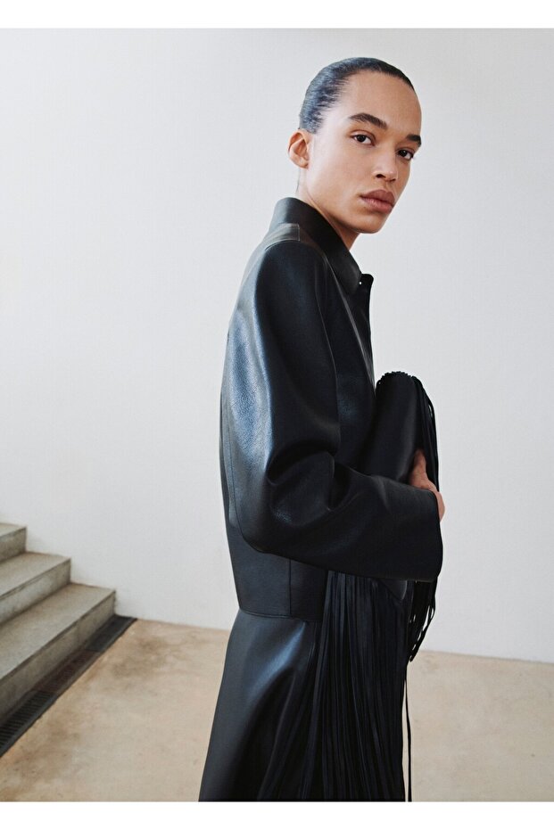 Deri görünümlü cepli ceket - 1