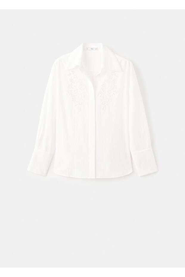 İşlemeli ajur örgü gömlek - 3