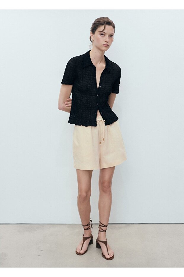 Straight-Cut Drawstring Linen Shorts - 2