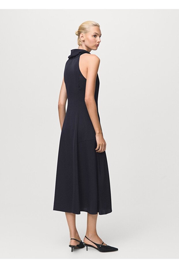 Drape yaka yırtmaçlı elbise - 4