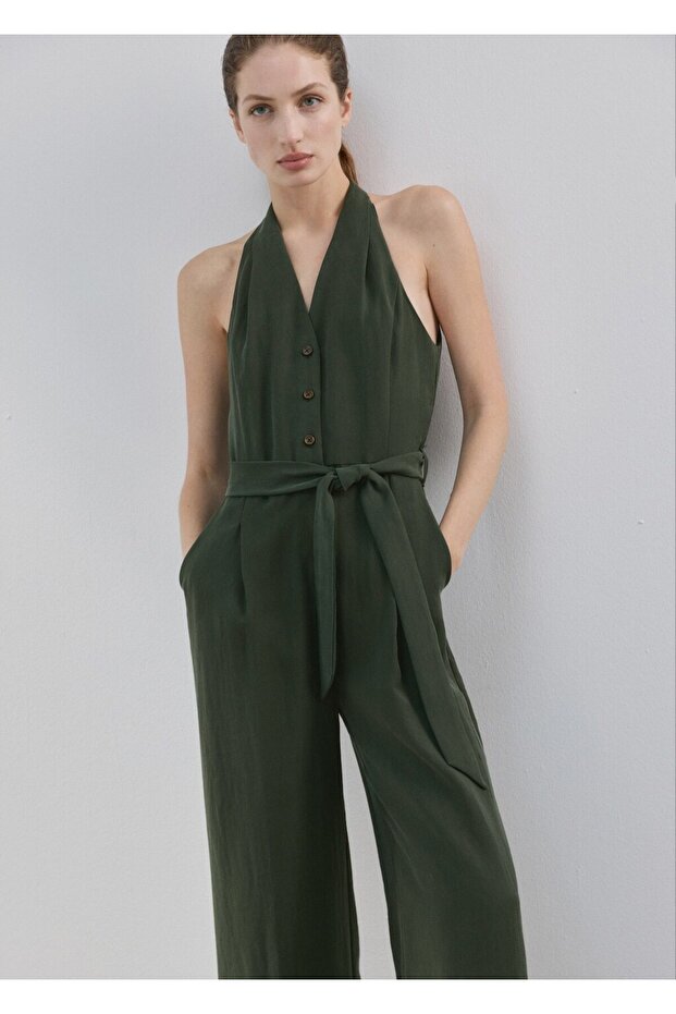 Halter yaka kemerli tulum - 1