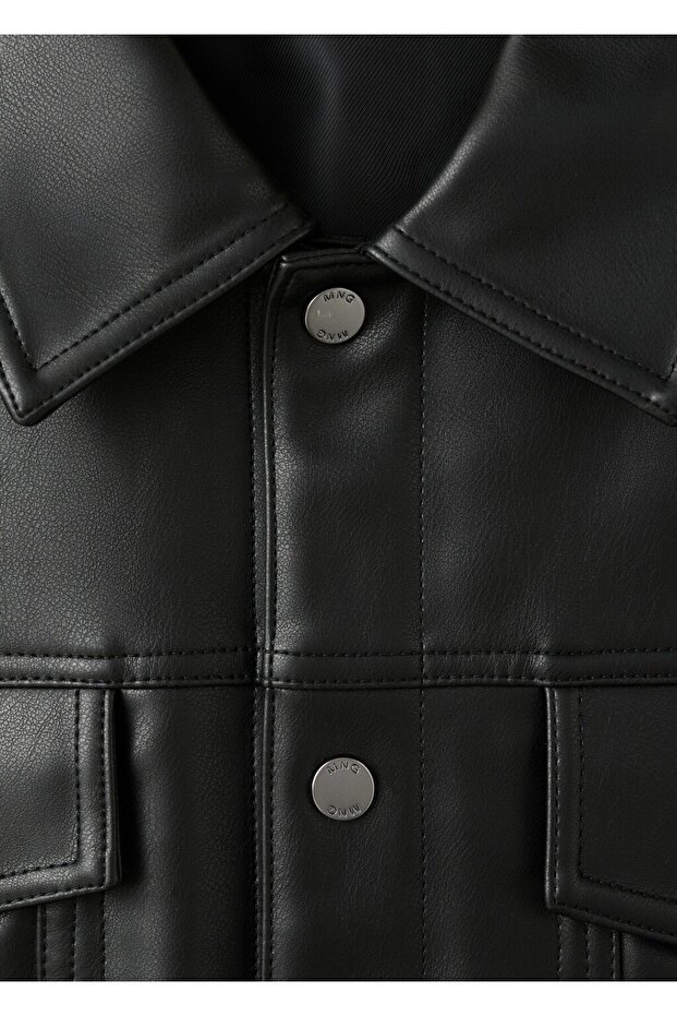 Deri görünümlü cepli ceket - 8