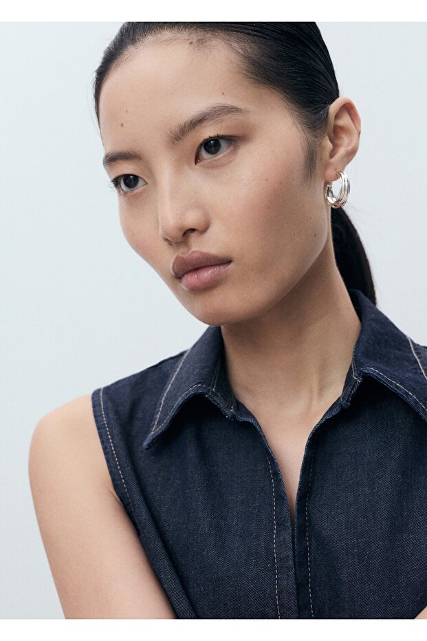 Kontrast dikişli denim bluz - 8