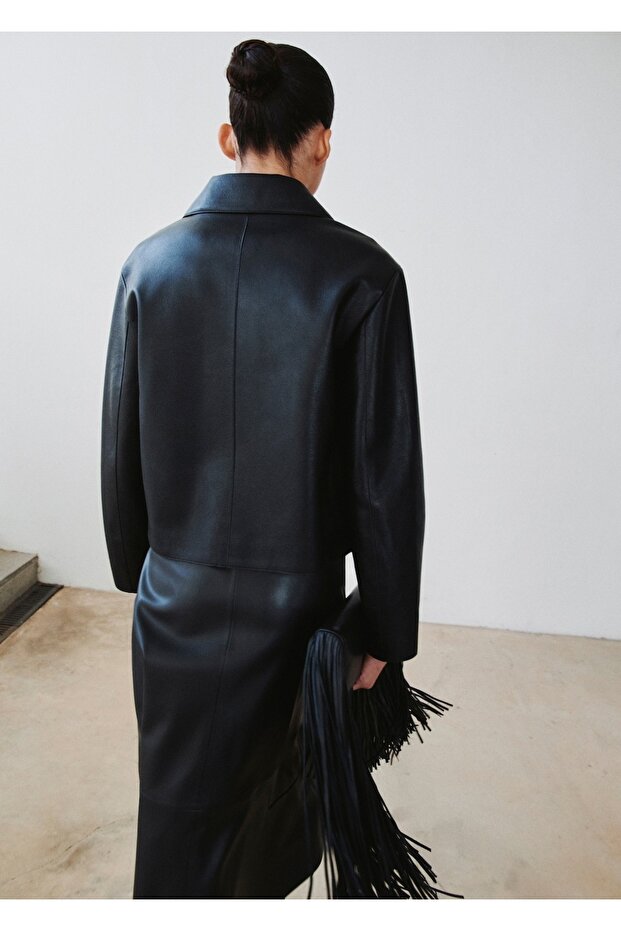 Deri görünümlü cepli ceket - 4