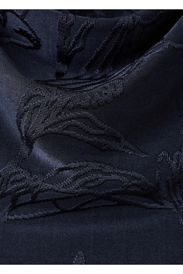 Drape yaka işlemeli elbise - 5